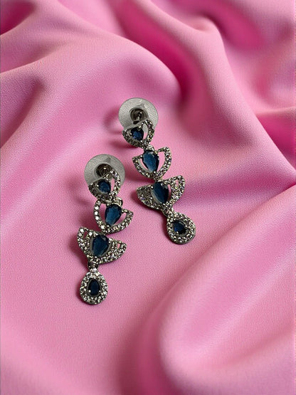 Navy Blue Silver Indira AD Necklace Set