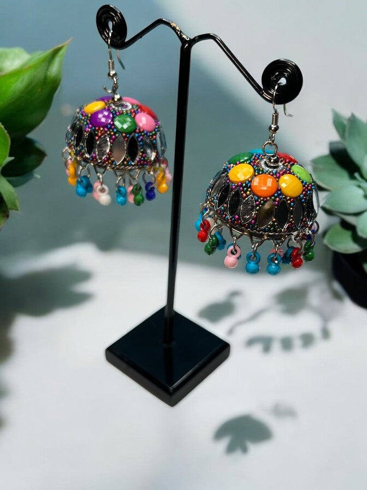 Oxidised Colourful Jhumka Earrings