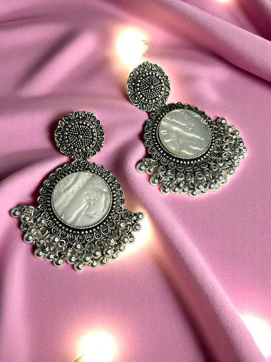 Oxidised Ivory Gehna Dangler Earrings
