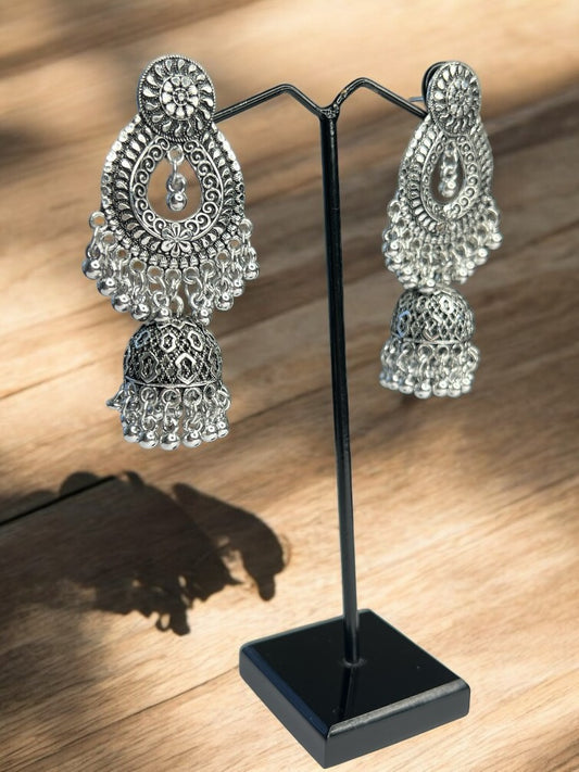 Oxidised Silver Manya Jhumki Earrings