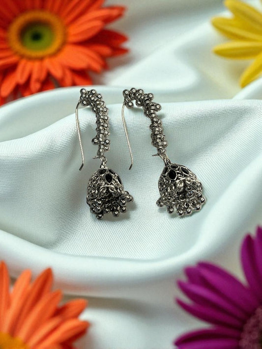 Oxidised Silver Long Jhumki Earrings