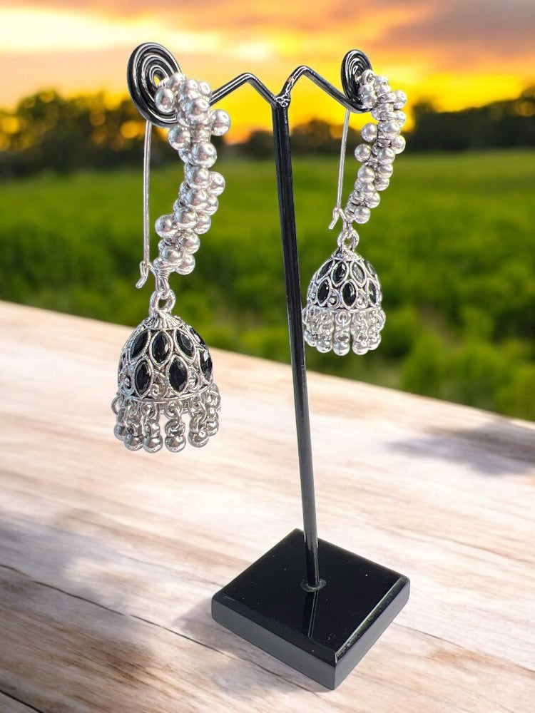 Oxidised Silver Long Jhumki Earrings