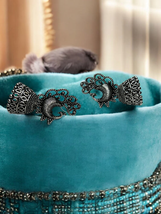 Oxidised Peacock Small Jhumki Earrings