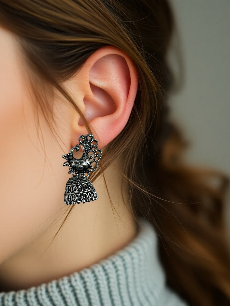 Oxidised Peacock Small Jhumki Earrings