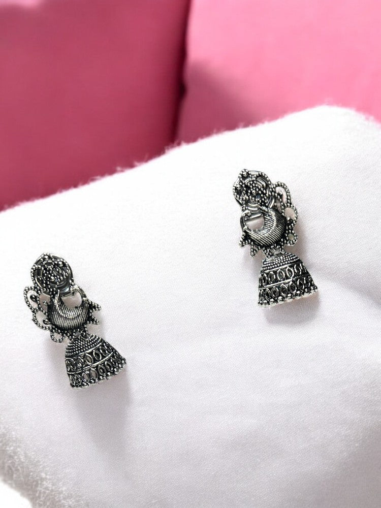 Oxidised Peacock Small Jhumki Earrings