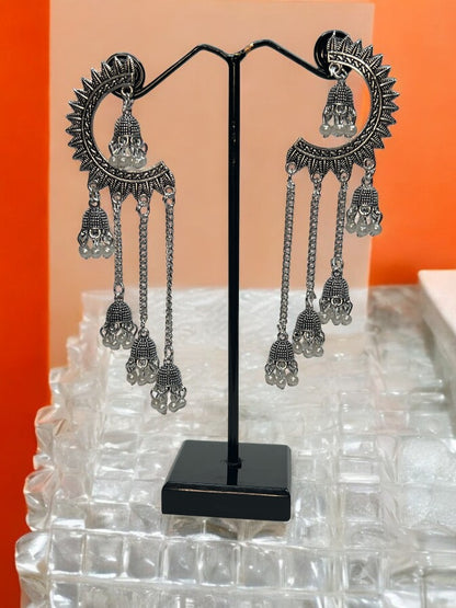Oxidised Half Moon Dangler Earrings