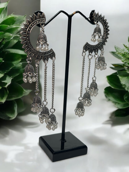 Oxidised Half Moon Dangler Earrings