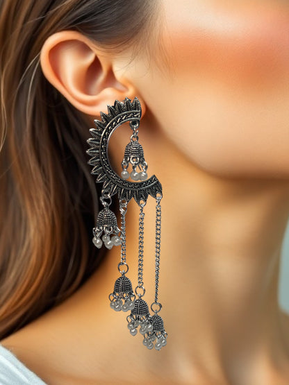 Oxidised Half Moon Dangler Earrings