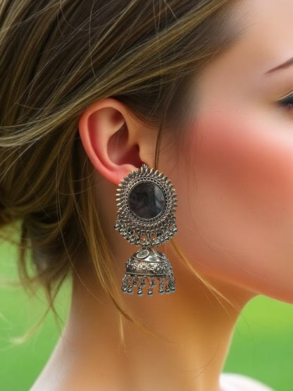 Oxidised Mirror Jhumki Earrings
