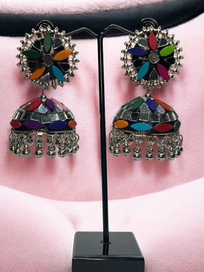 Oxidised Multicolour Jhumka Earrings