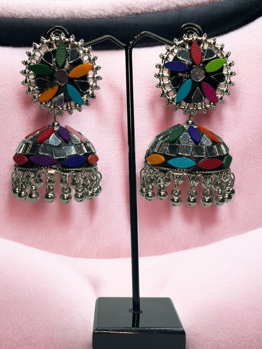 Oxidised Multicolour Jhumka Earrings