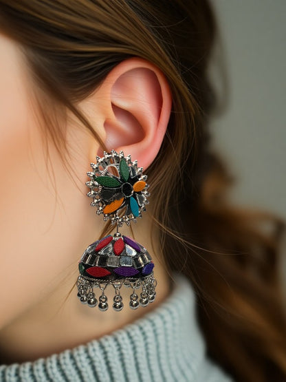 Oxidised Multicolour Jhumka Earrings