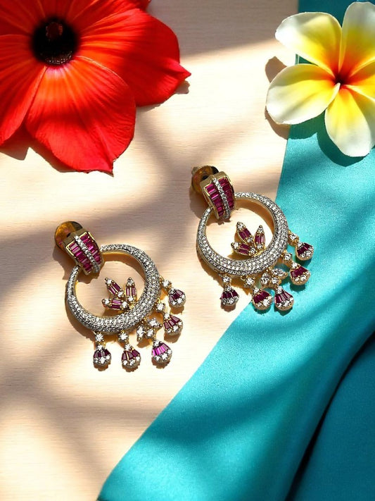 Pink Ziya Nano AD Chandbali Earrings