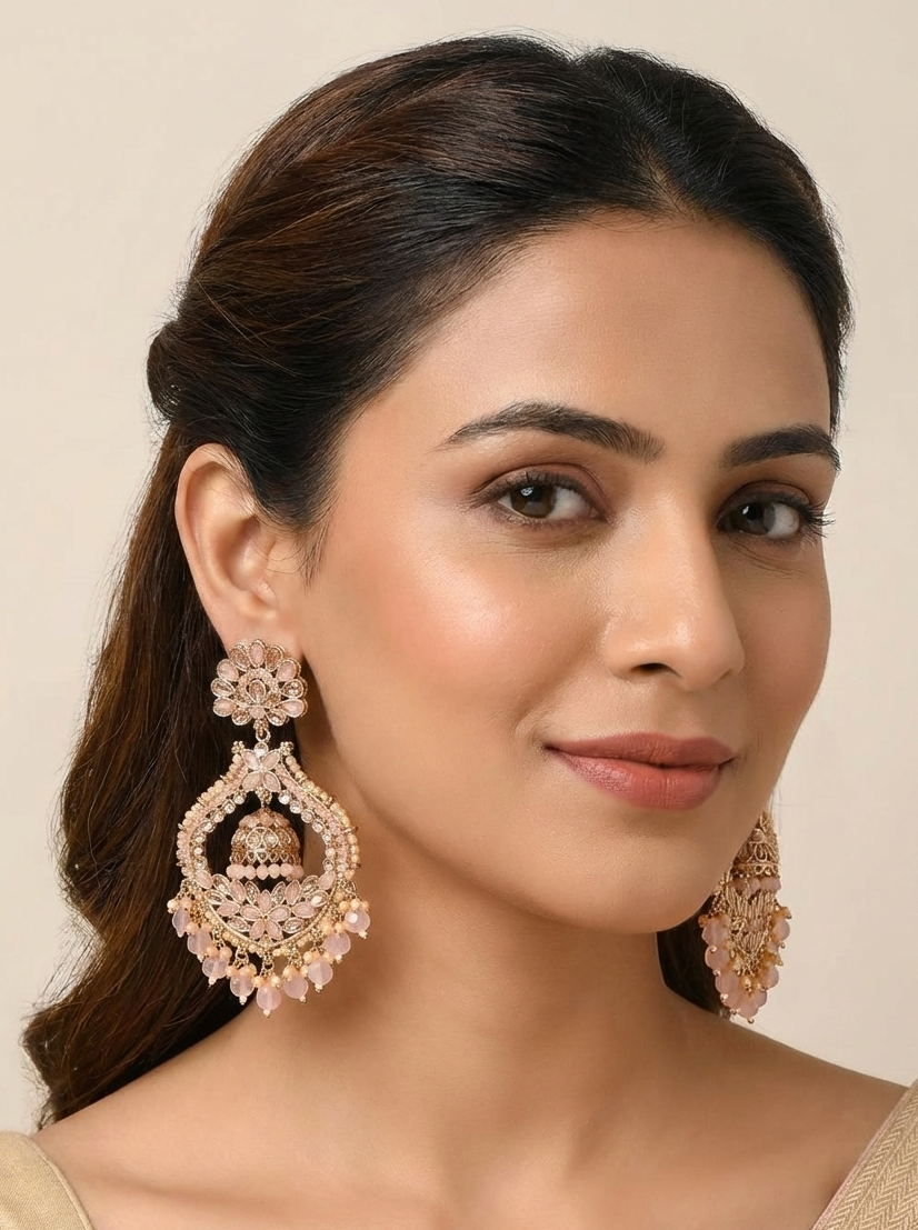 Pink Chandbali Earrings