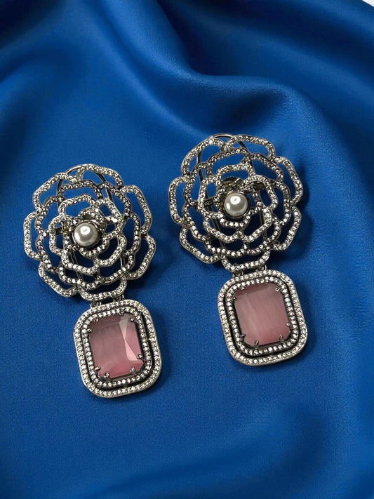 Pink flower Dangler Earrings
