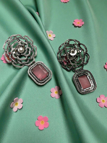 Pink flower Dangler Earrings