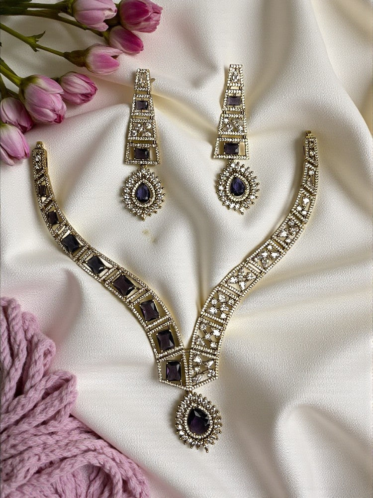Purple Gold Amara American Diamond Necklace Set