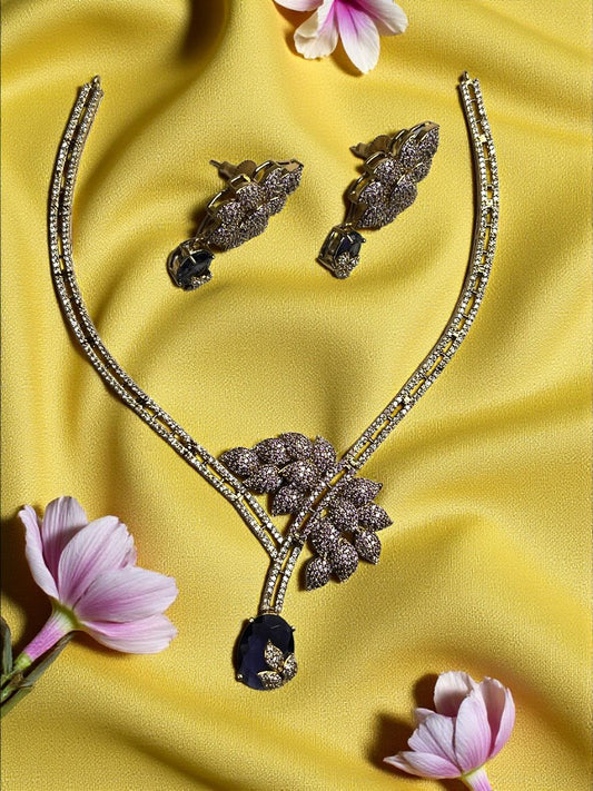 Purple Anya American Diamond Necklace Set