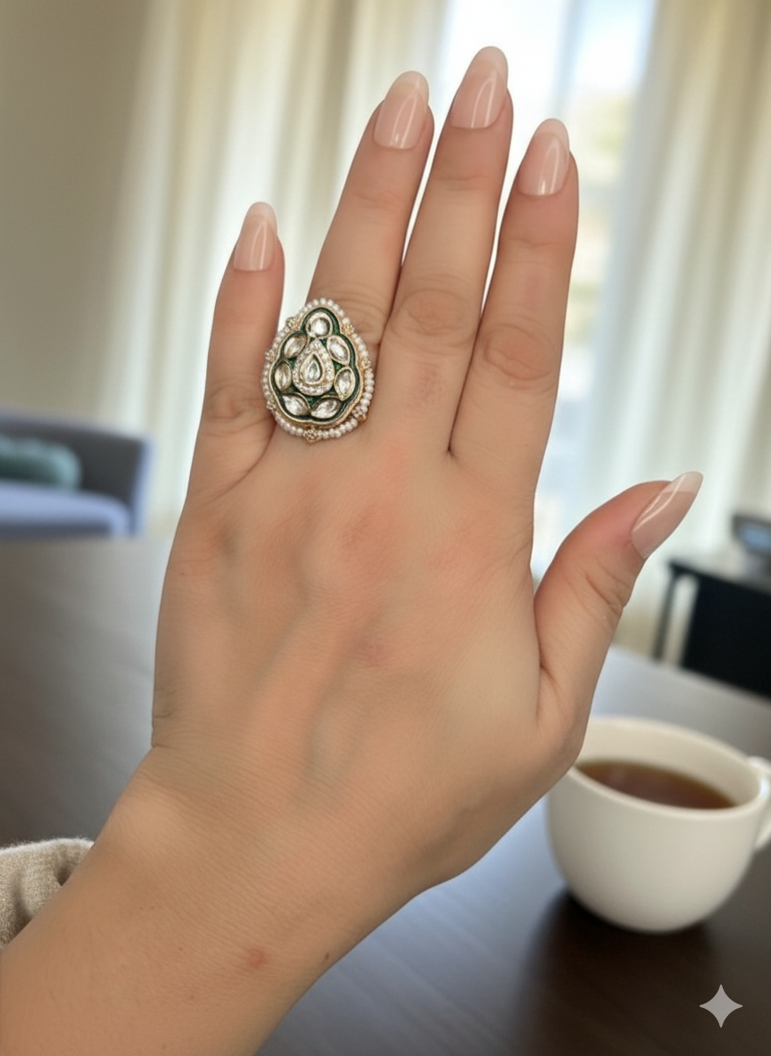 Emerald Pearl Nayani adjustable Ring