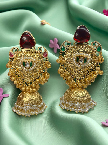 Red Vannya Brass Jhumki Earrings
