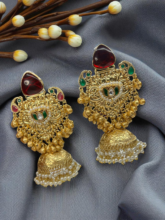 Red Vannya Brass Jhumki Earrings