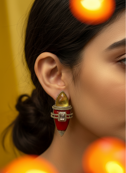 Red Shine Long Stud Earrings