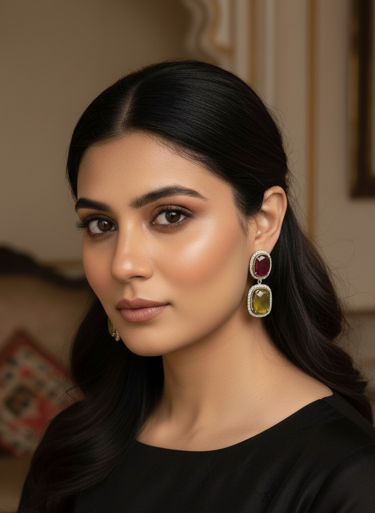 Yellow Red Classy Dangler Earrings