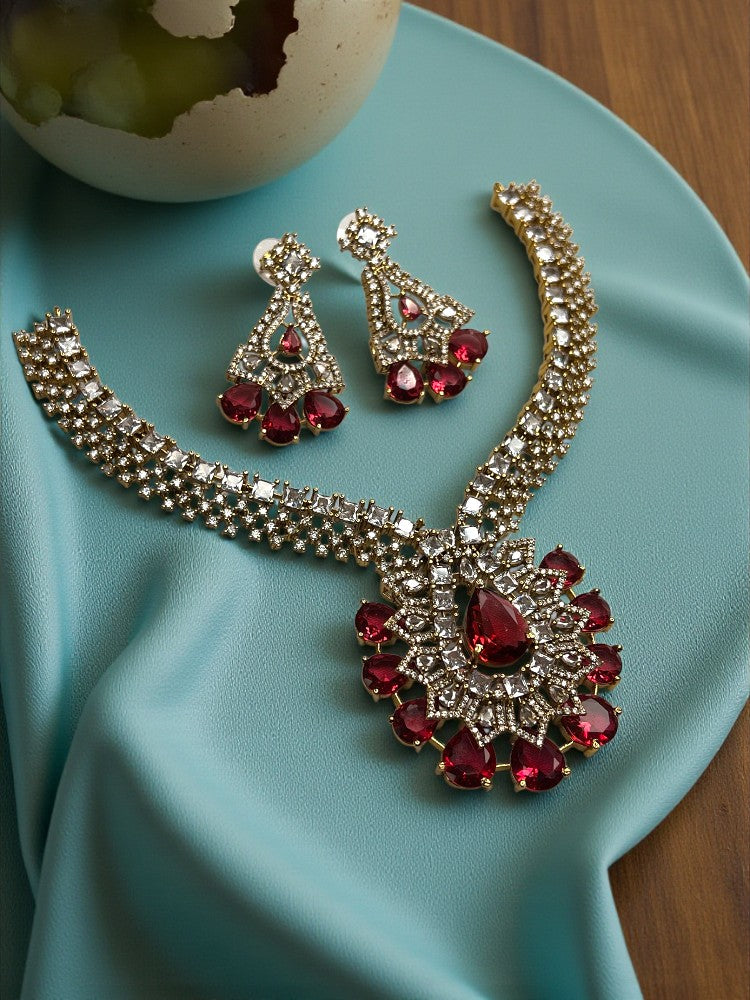 Ruby Gold Bela American Diamond Necklace Set