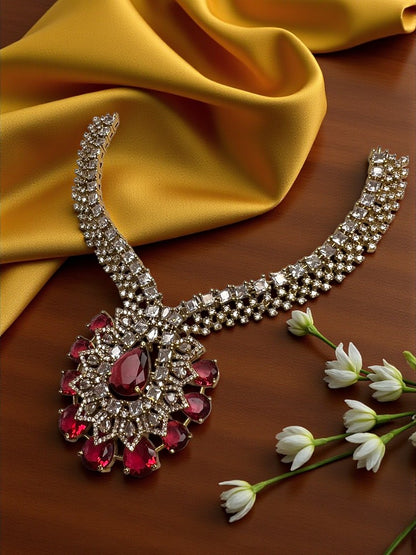 Ruby Gold Bela American Diamond Necklace Set