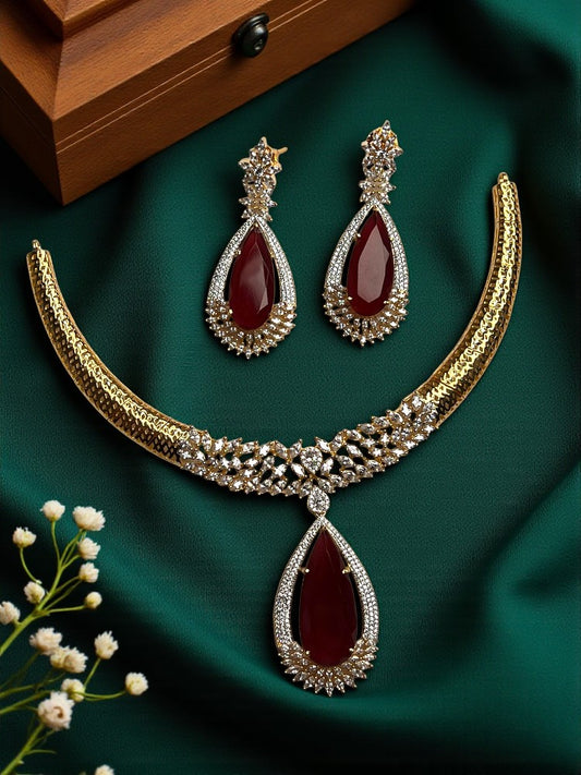 Ruby Gold Ridhi American Diamond Necklace Set
