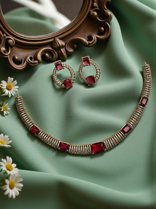 Ruby Gold Vamika American Diamond Necklace Set