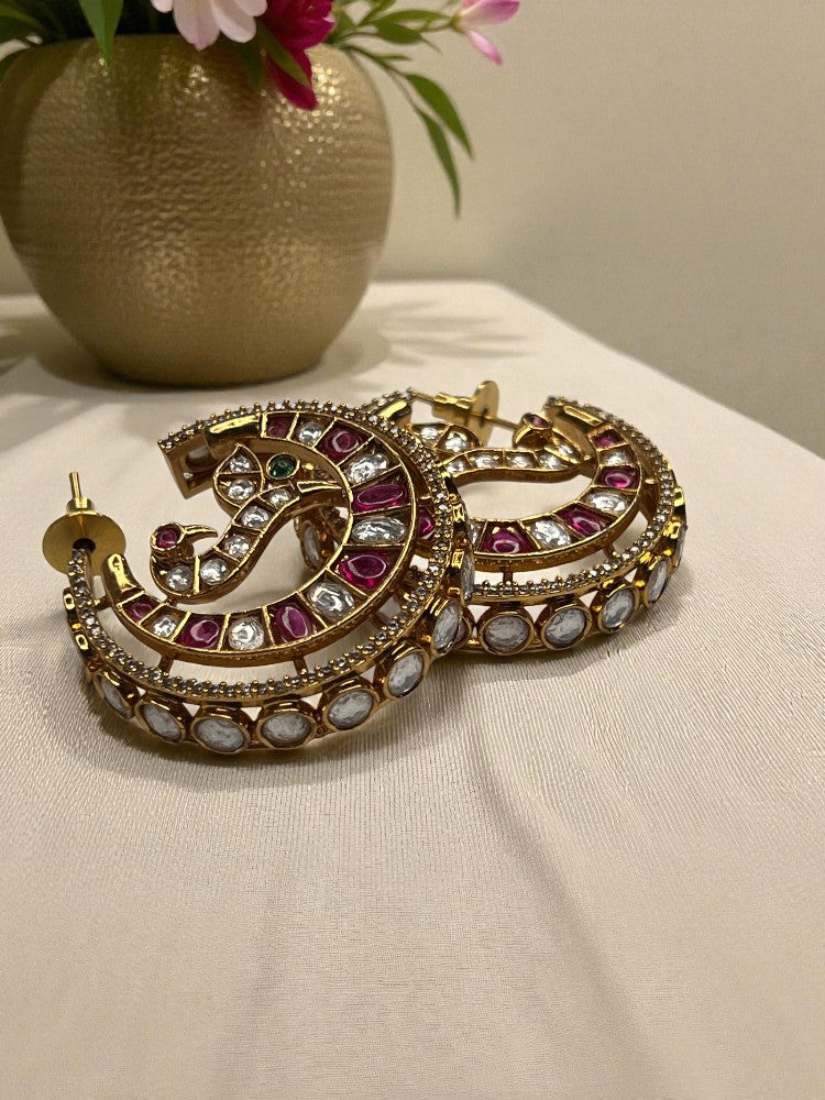 Ruby Half Moon Hoops Earrings