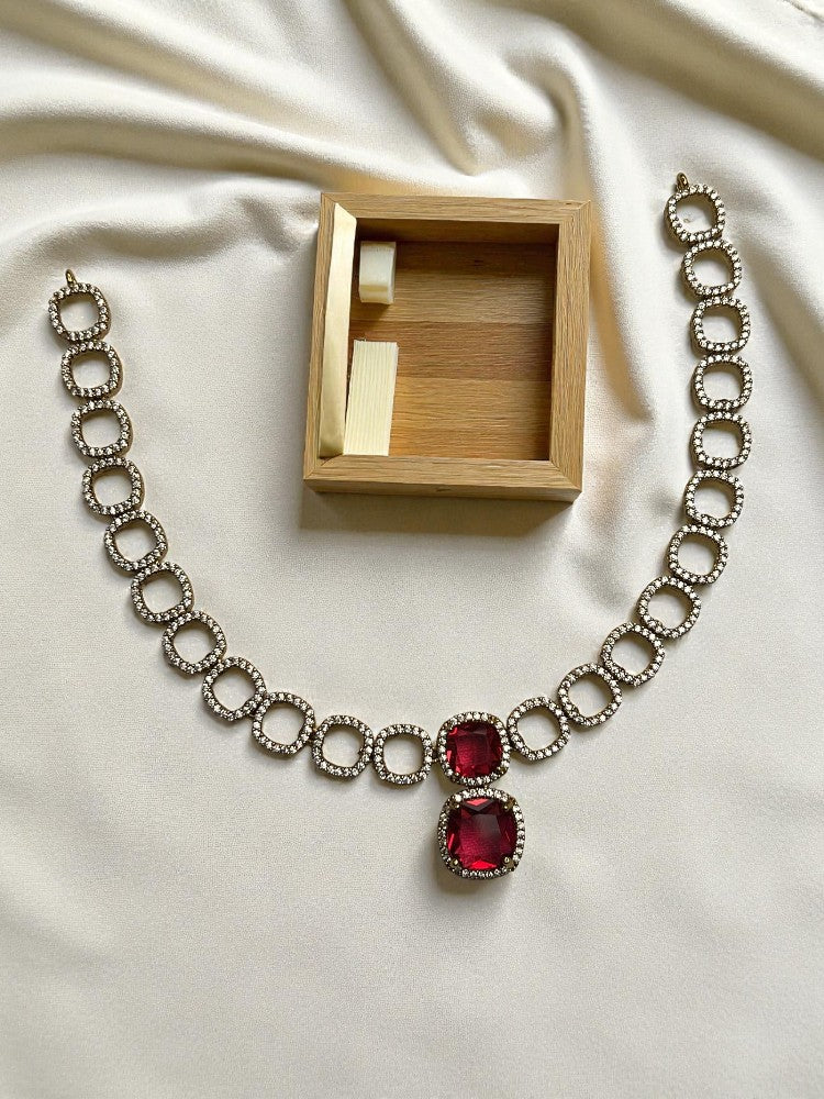 Ruby Gold Vanya American Diamond Necklace Set