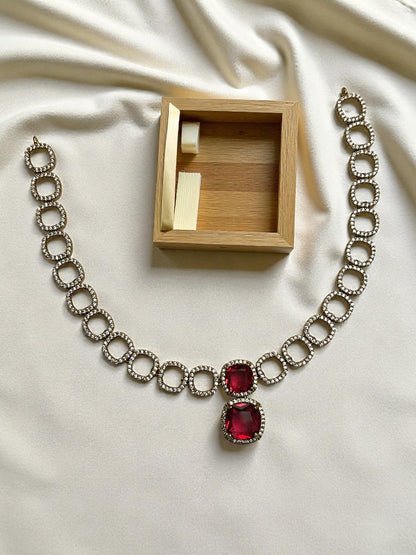 Ruby Gold Vanya American Diamond Necklace Set