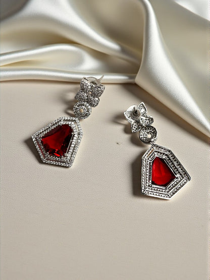 Ruby Silver Swara American Diamond Necklace Set