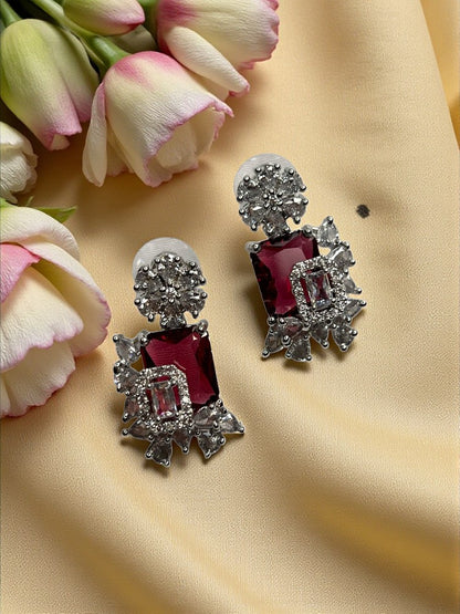 Ruby Silver Mahika American Diamond Necklace Set