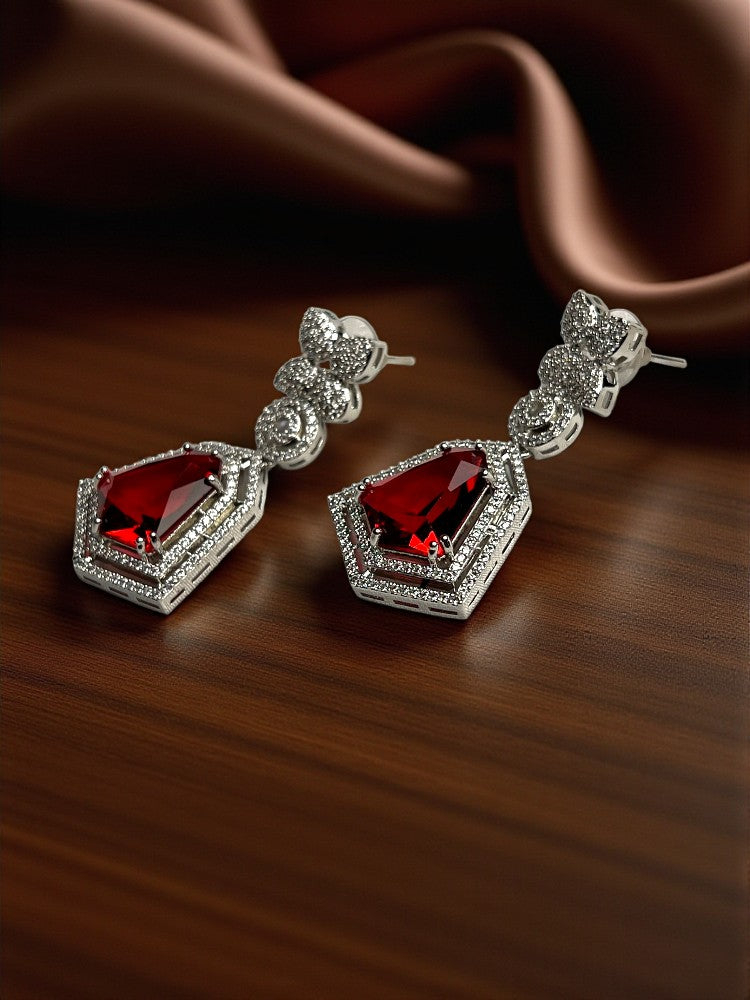 Ruby Silver Swara American Diamond Necklace Set