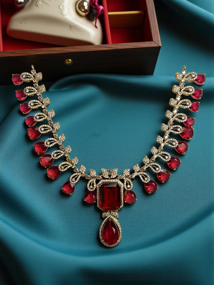 Ruby Gold Darika American Diamond Necklace Set
