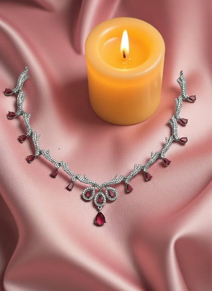 Ruby Silver Indira AD Necklace Set