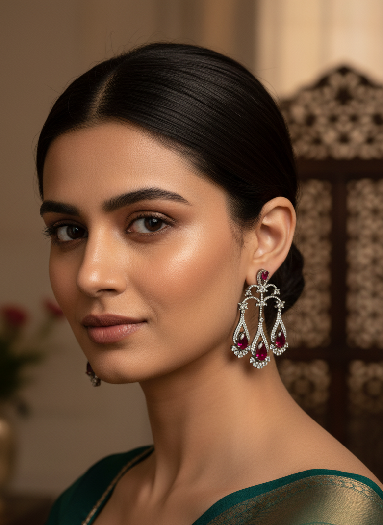 Ruby Silver Dangler Earrings