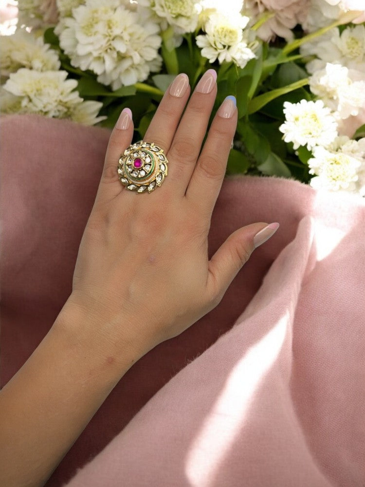 Multicolour nakshaya adjustable Ring