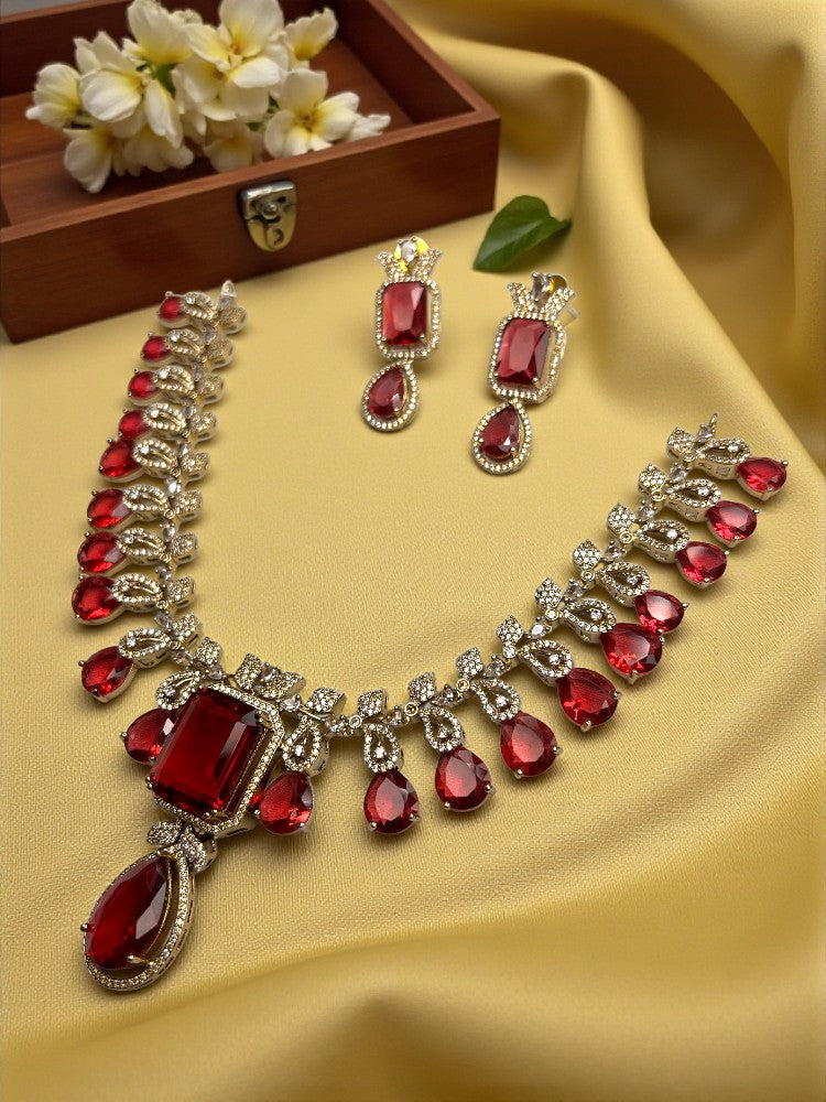 Ruby Gold Darika American Diamond Necklace Set