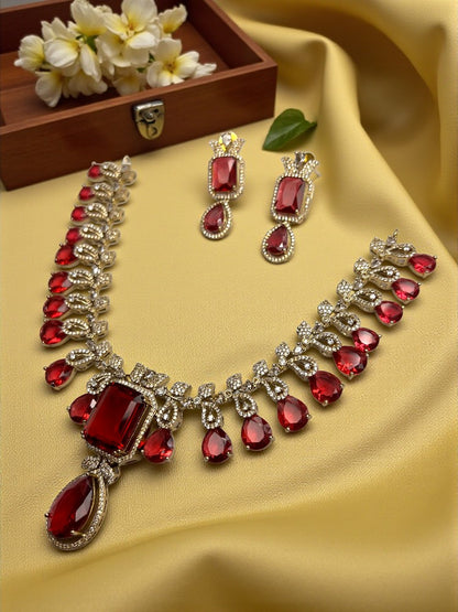 Ruby Gold Darika American Diamond Necklace Set