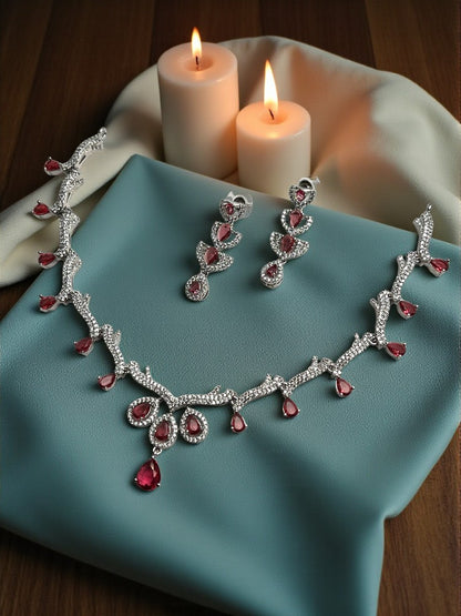 Ruby Silver Indira AD Necklace Set