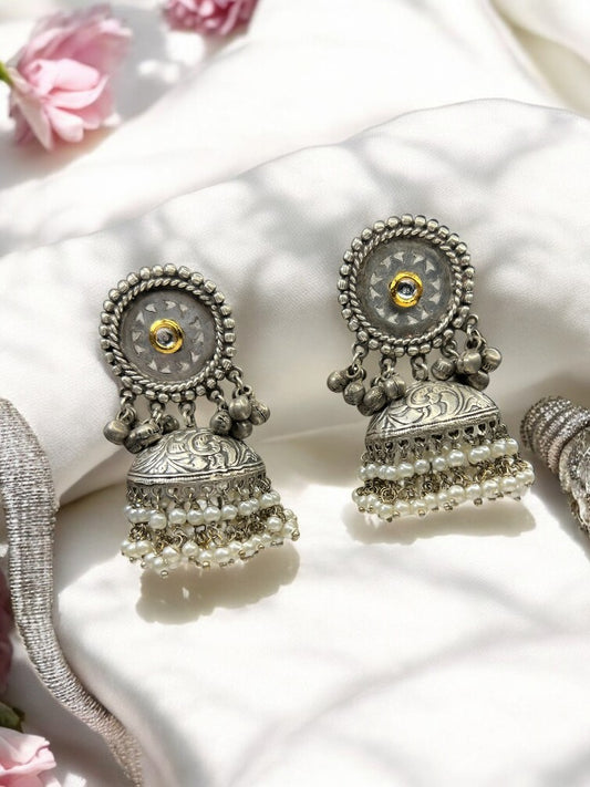 Silver Gulnaz Brass Jhumki Earrings