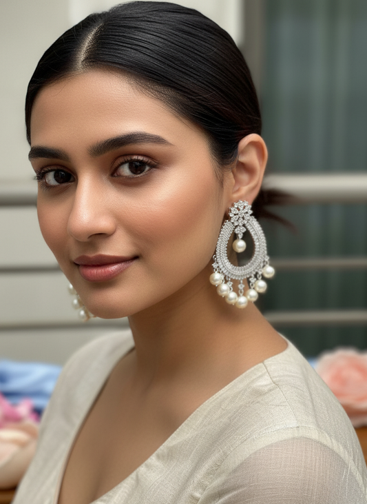 Silver Prisha Chandbali Earrings