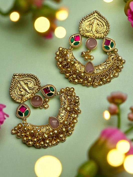 Pink Tarini Brass Chandbali Earrings