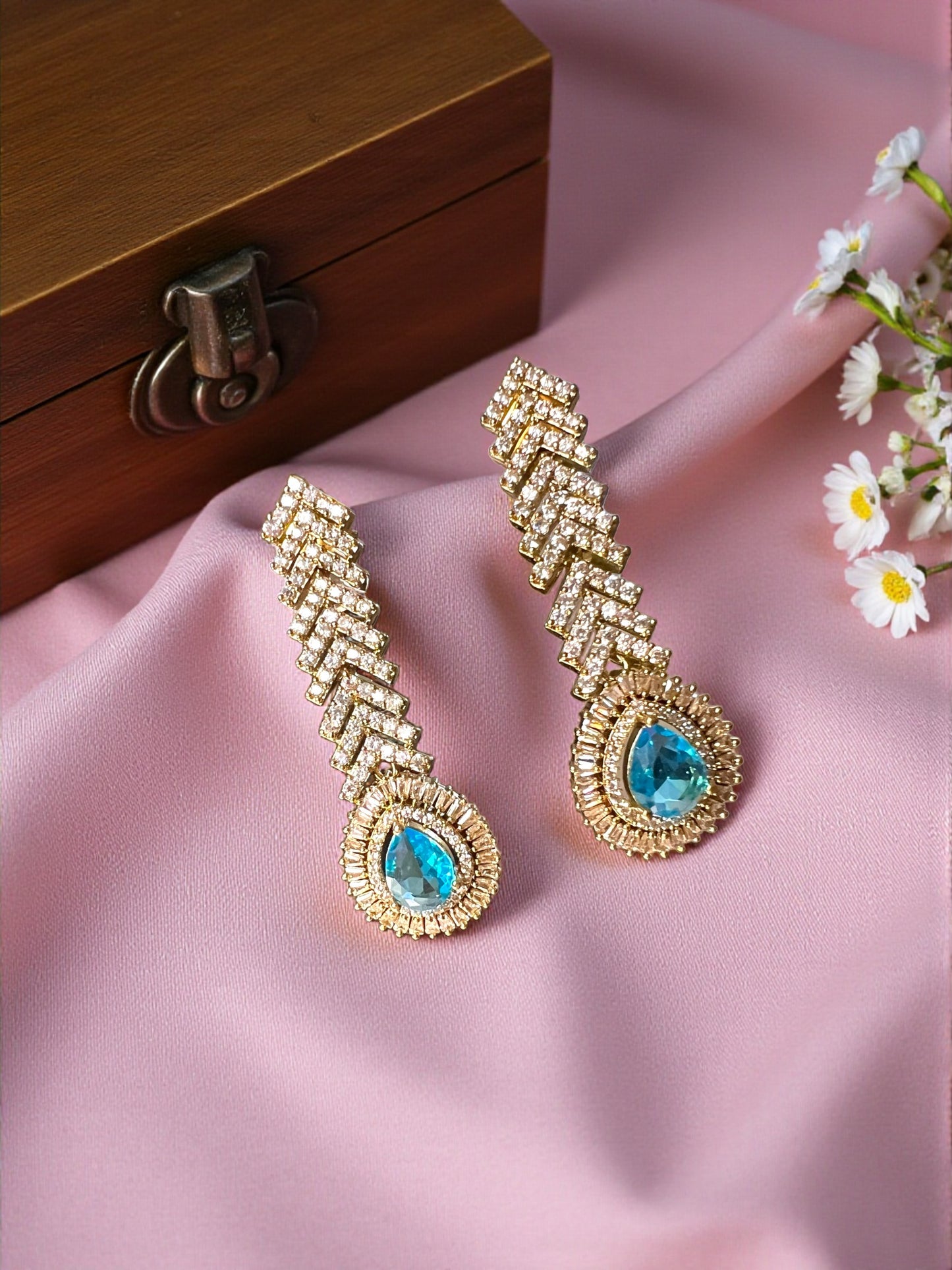 Turquoise Gold Jasmine American Diamond Necklace Set