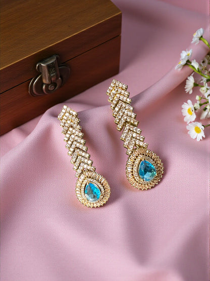 Turquoise Gold Jasmine American Diamond Necklace Set