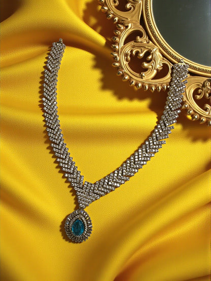 Turquoise Gold Jasmine American Diamond Necklace Set